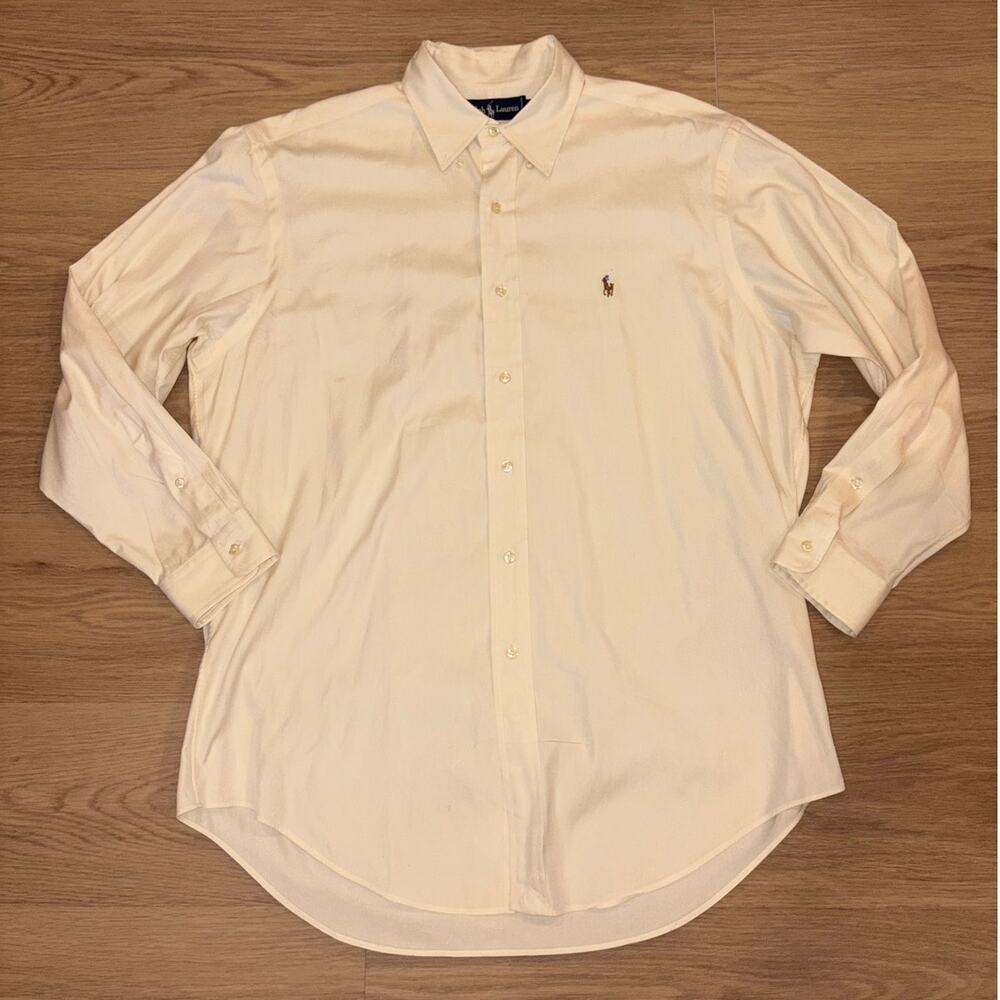 Ralph Lauren mens long sleeve button up 100% yarmouth cotton light yellow 16-33
